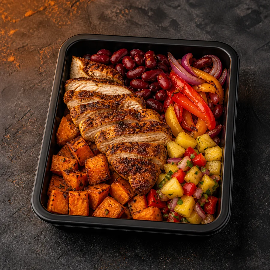 Caribbean Jerk Chicken Sweet Potato Tray